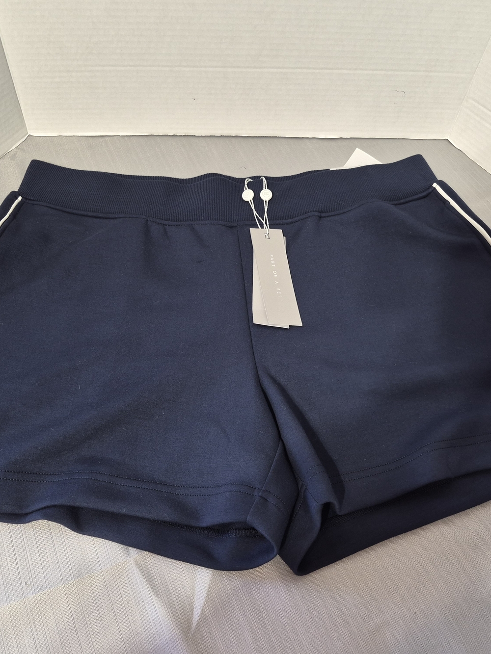 Women's Navy Athletic  Shorts with Contrast Piping, Size Large